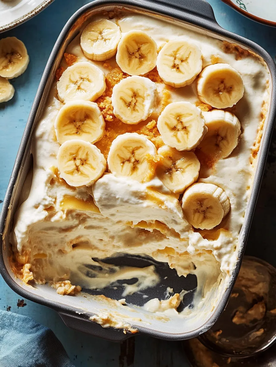 Zoom gourmand sur une part de lasagne à la banane pudding.