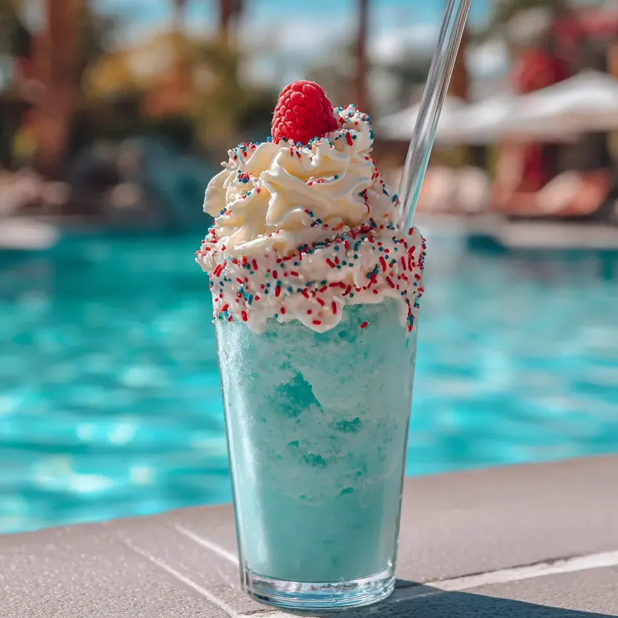 Un slushie à la framboise bleue avec une paille.