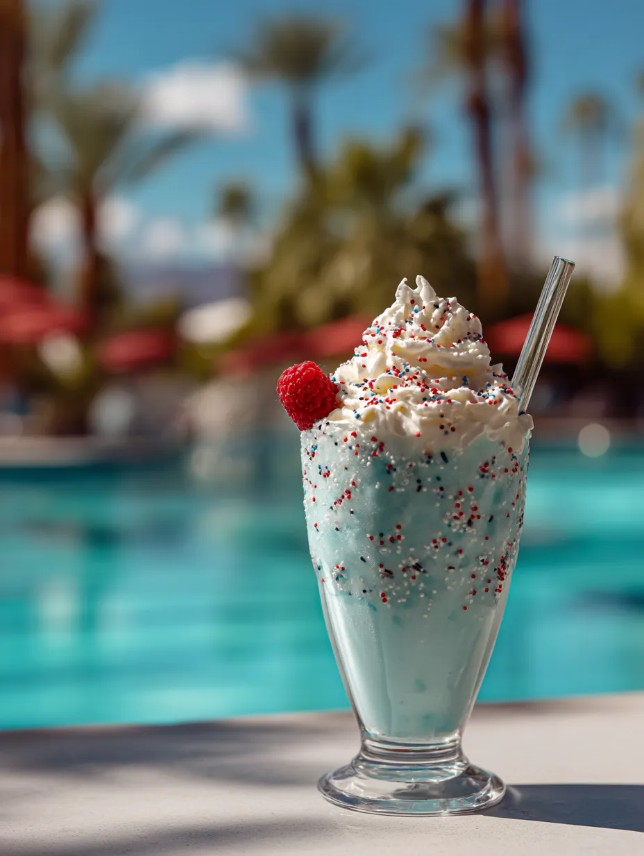 Un granité bleu à la framboise avec une paille.