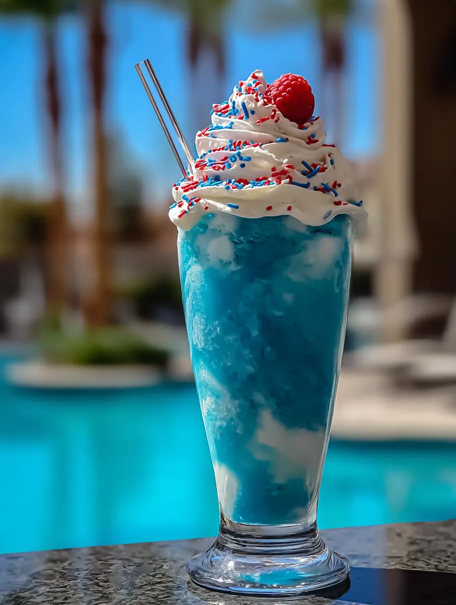 Un granité bleu à la framboise avec une paille dedans.