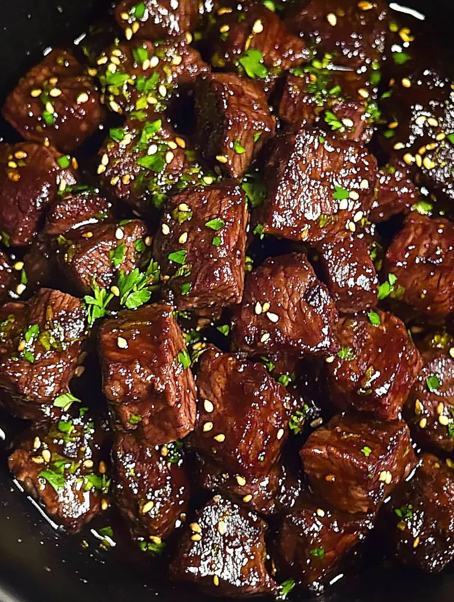 Bouchées de bœuf collantes aux herbes fraîches.