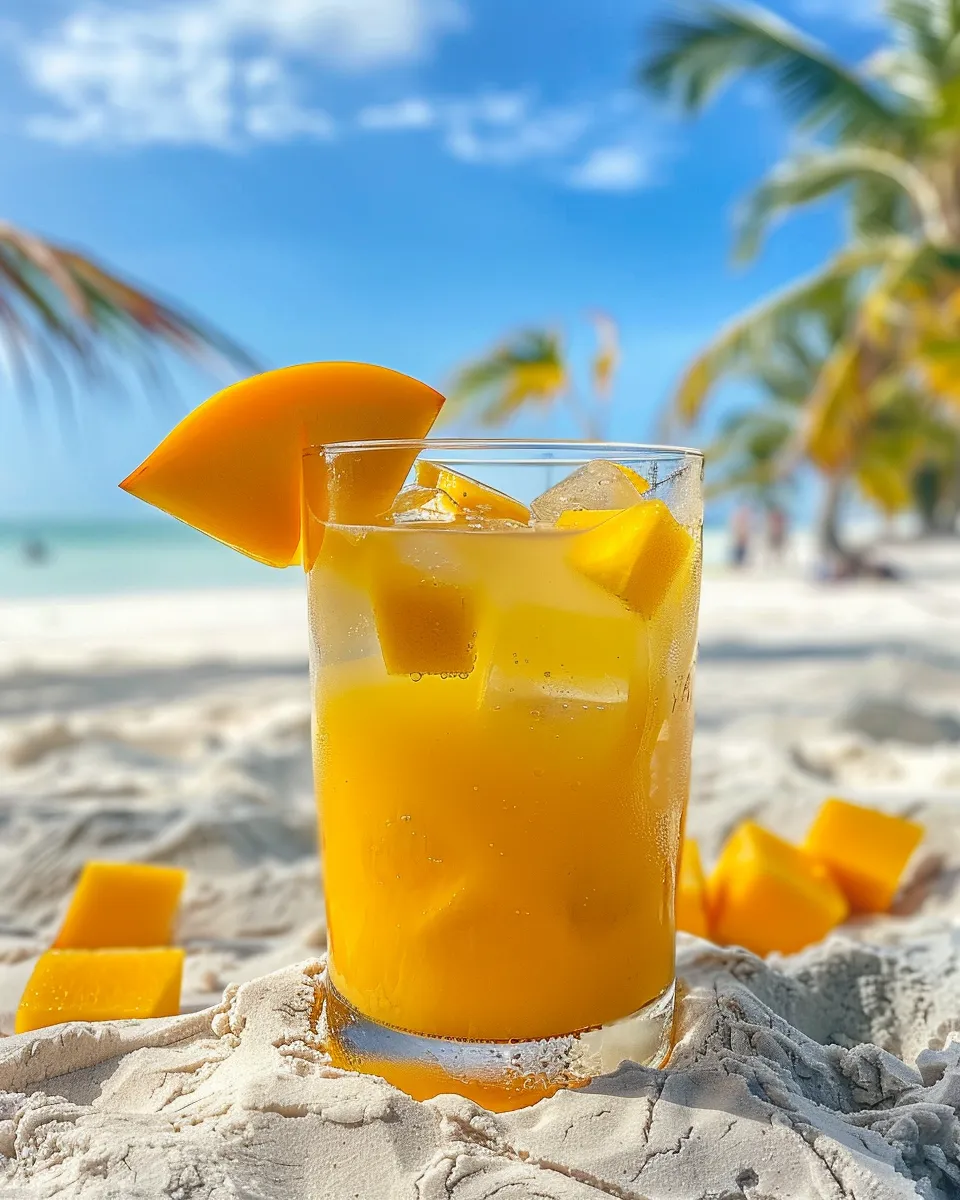 Un verre de limonade à la mangue sur la plage.