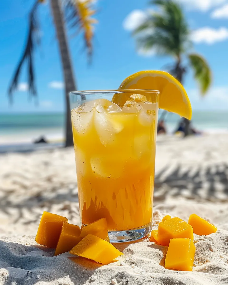 Un verre de limonade à la mangue sur la plage.