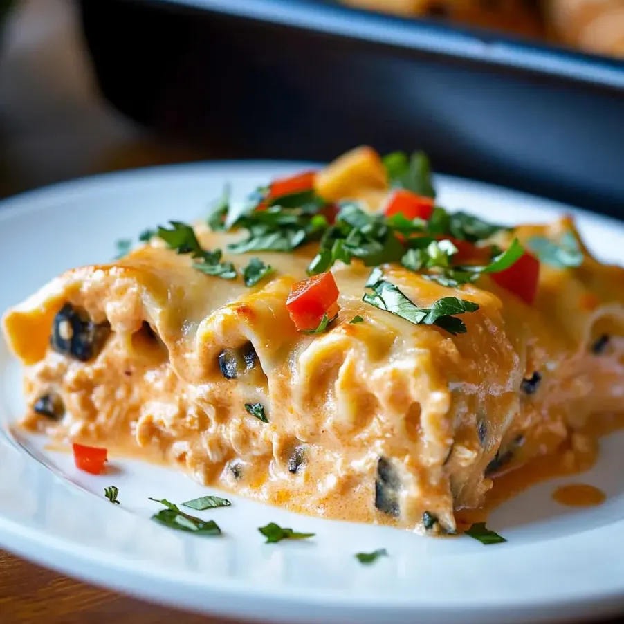 Une assiette de lasagnes roulées au poulet façon sud-ouest.