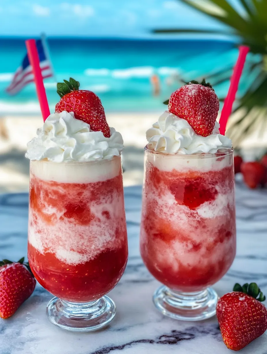 Deux verres de daiquiris glacés fraise-crème.