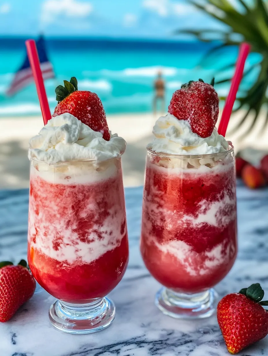Deux verres de daiquiris glacés fraise-crème.
