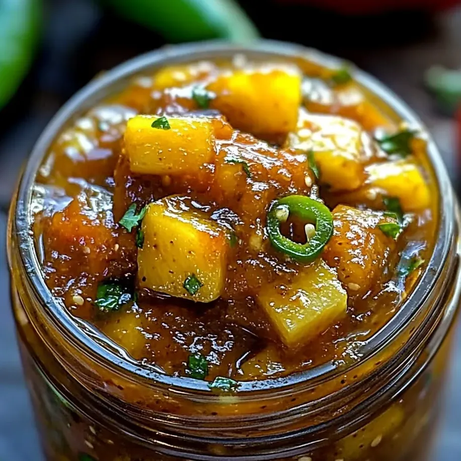 Un bocal de chutney ananas pimenté.