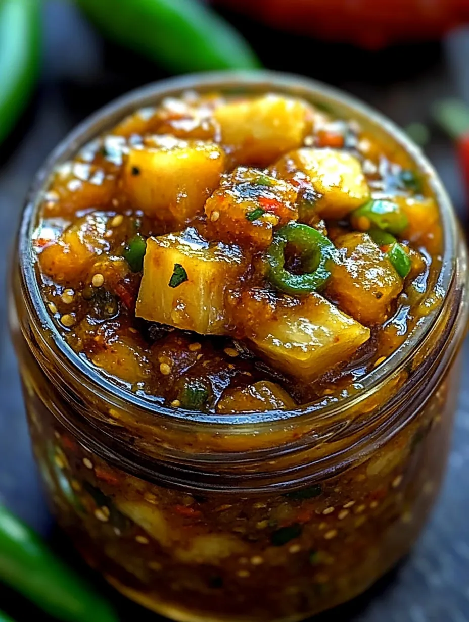 Un bocal de chutney ananas jalapeño épicé.