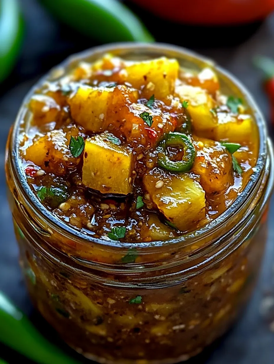Un bocal de chutney ananas jalapeño épicé.