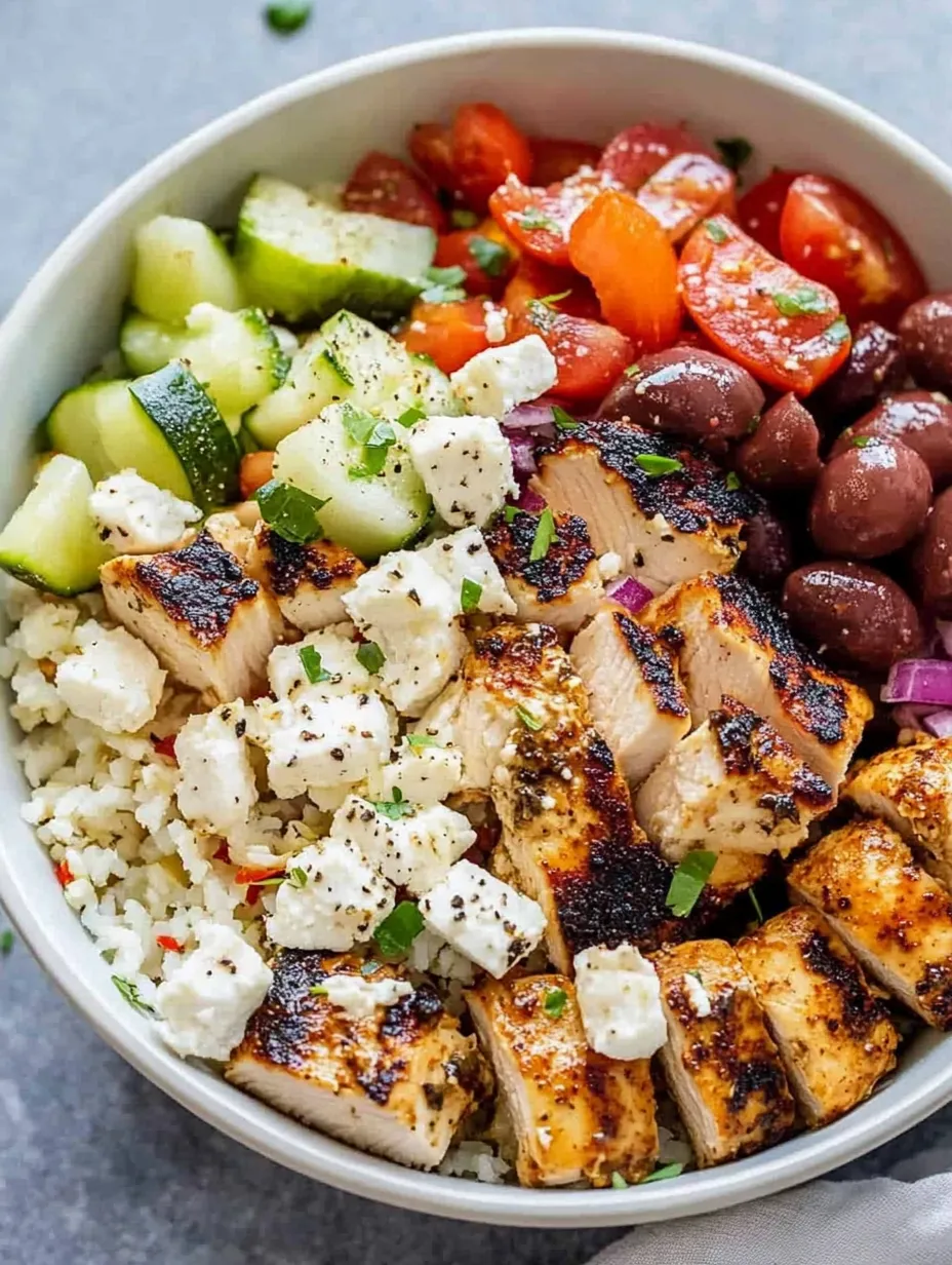 Un bol de quinoa au poulet façon grecque.