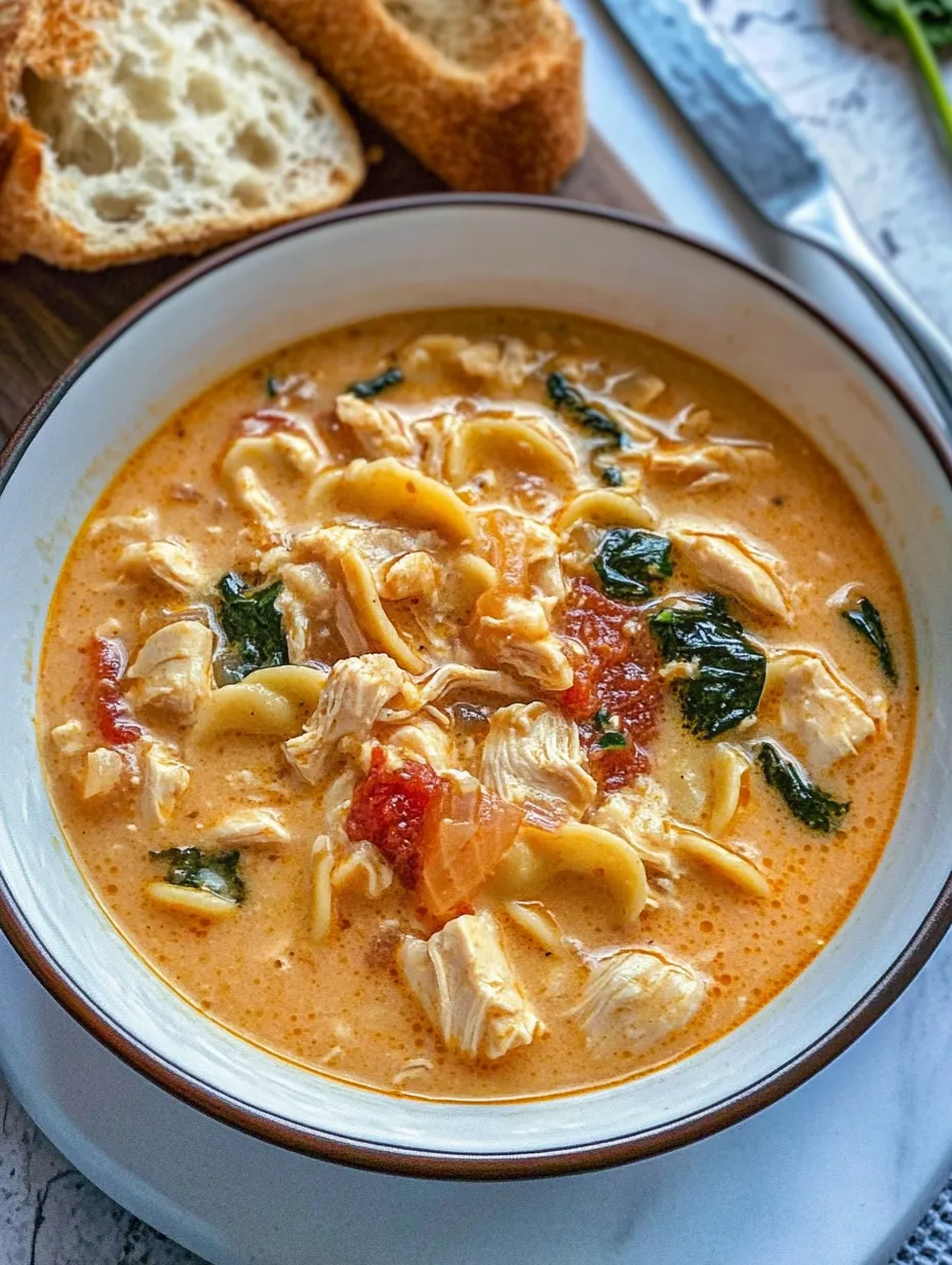 Un bol de soupe crémeuse au poulet façon Toscane.