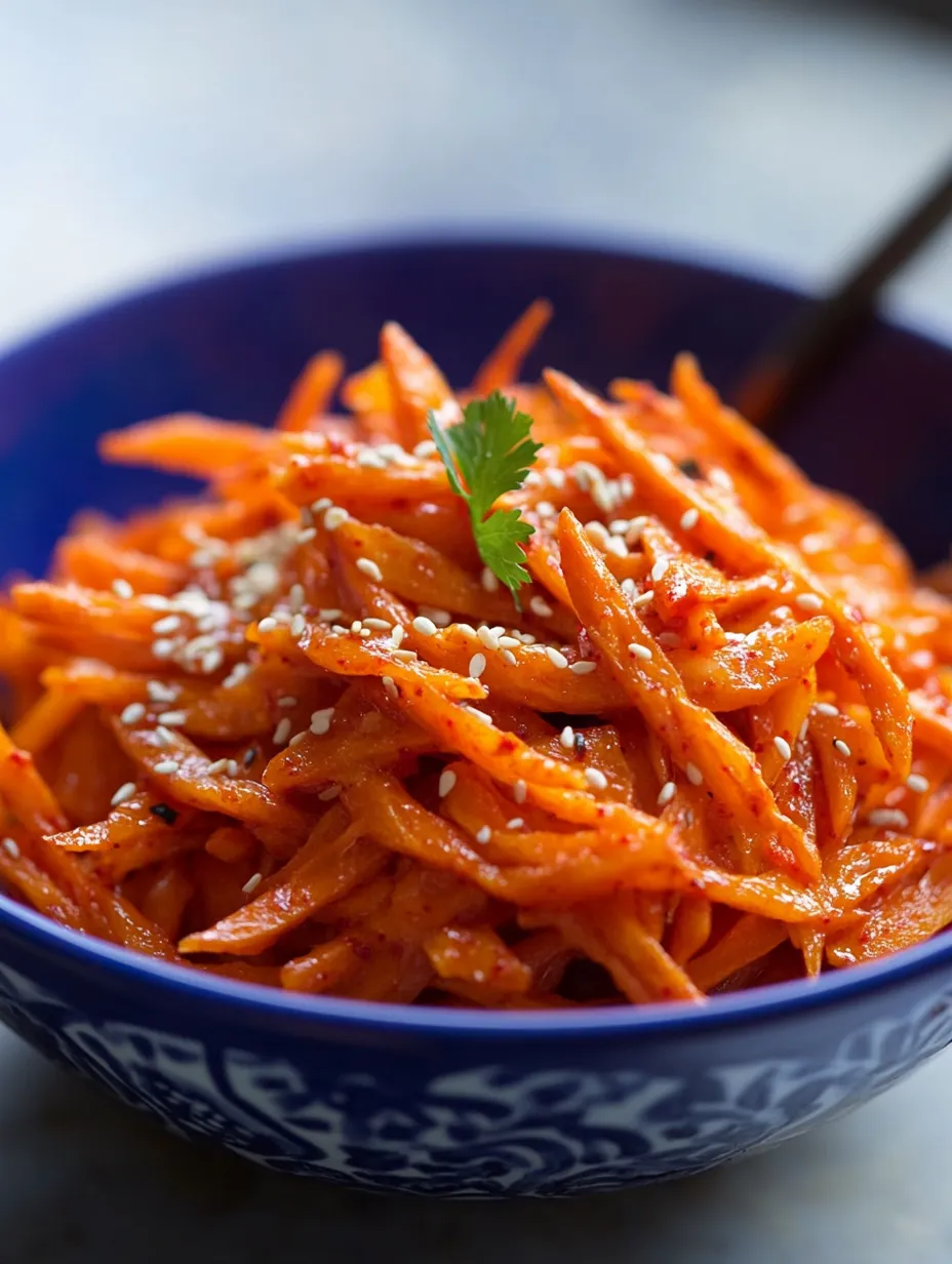 Un grand bol de carottes coréennes.