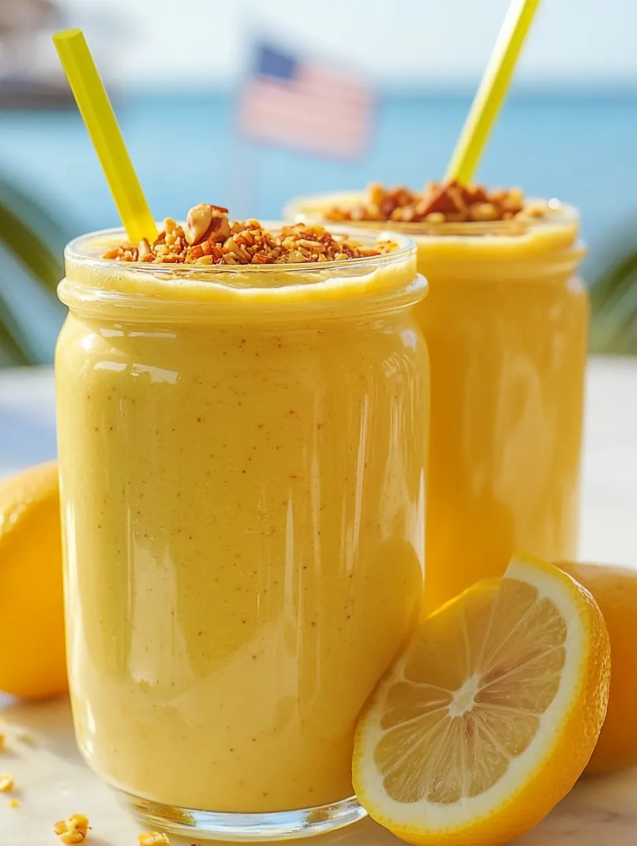 Deux verres pleins de smoothie cheesecake citron.