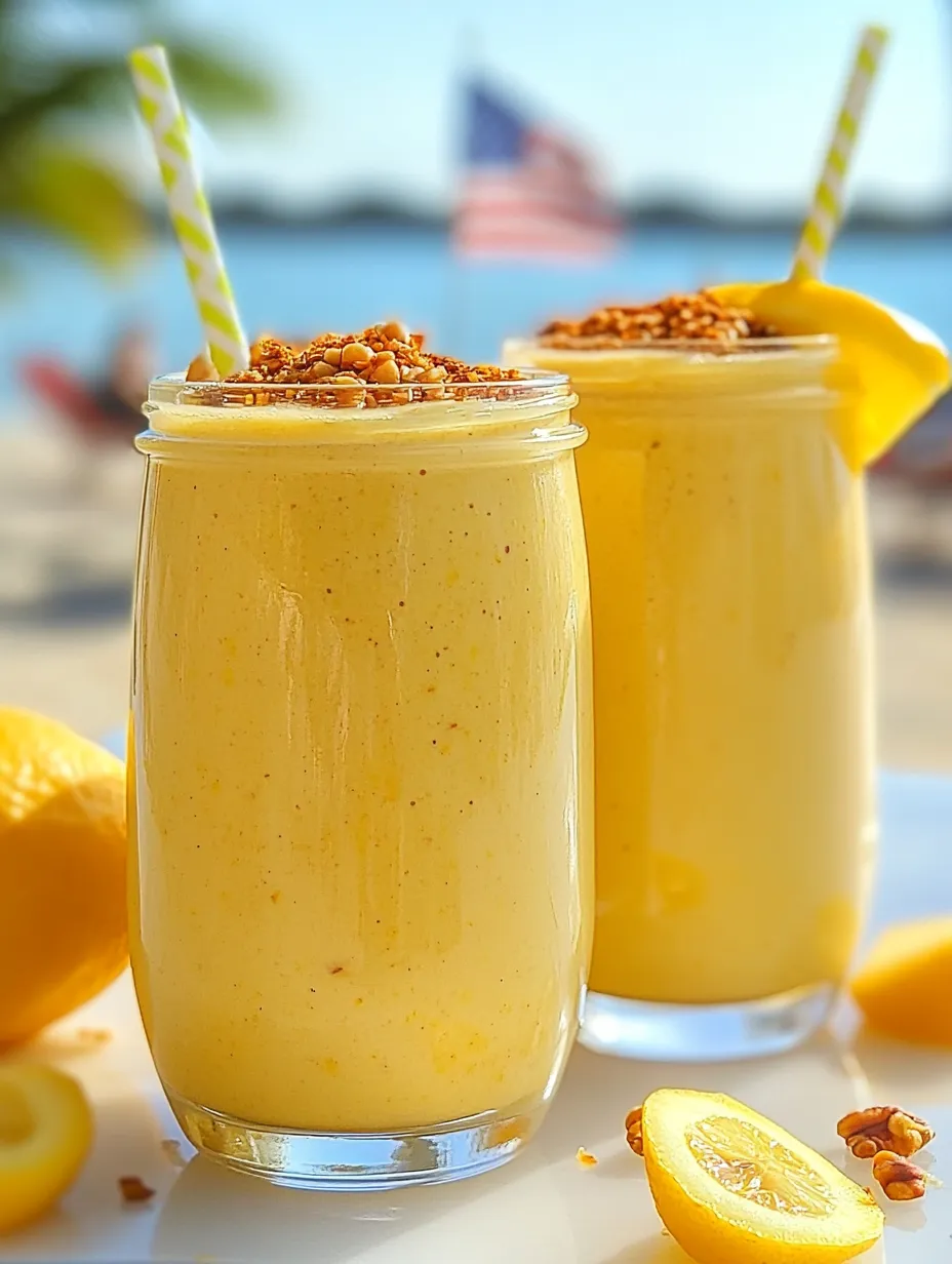 Deux verres pleins de smoothie cheesecake citron.