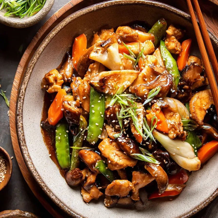 Un bol de sauté avec légumes et viande.
