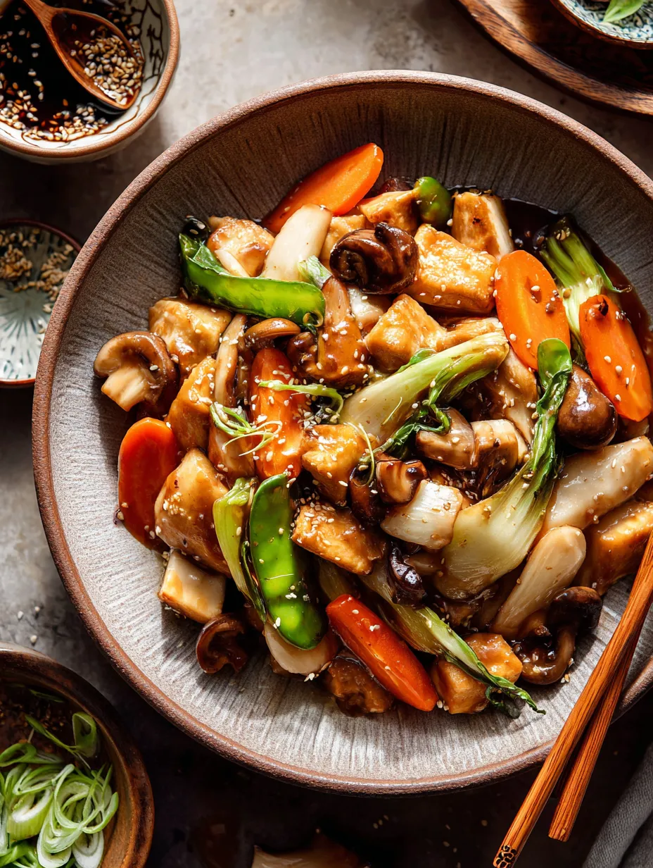 Un bol de sauté avec champignons, carottes et brocoli.