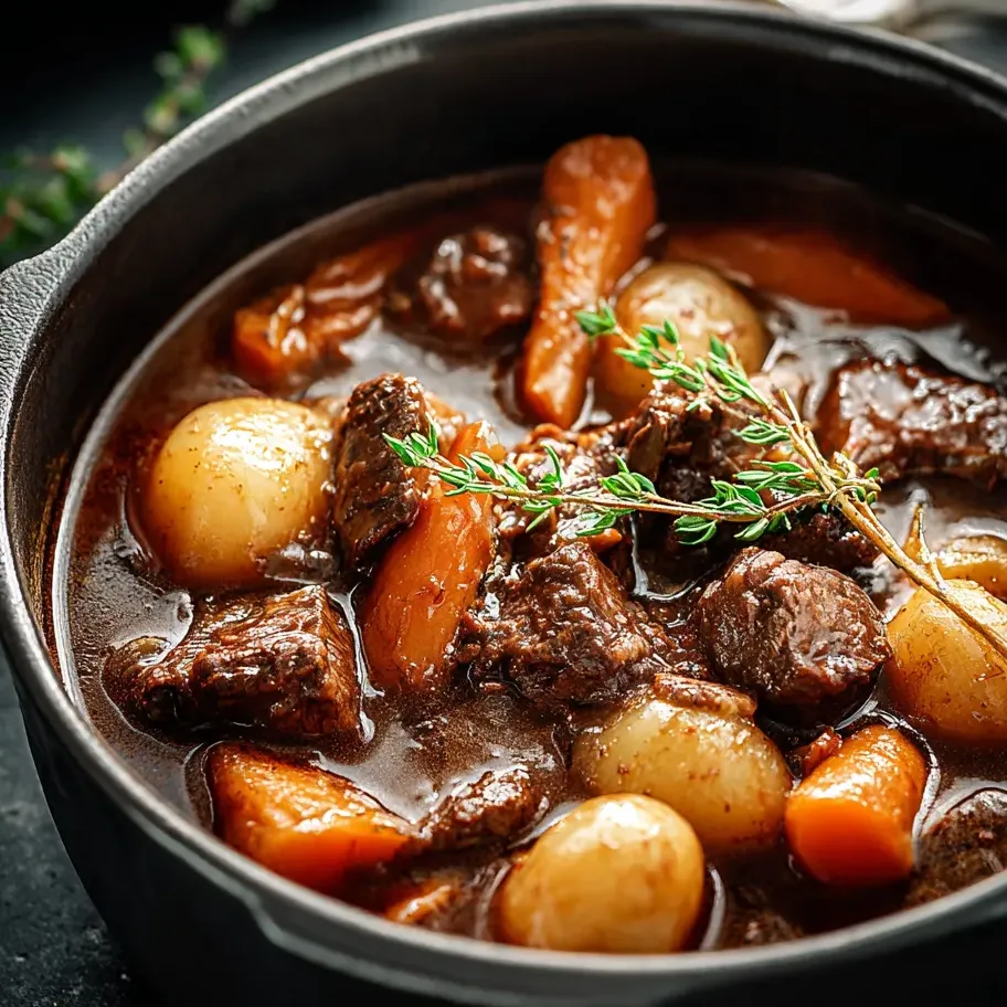 Une cocotte pleine de viande et légumes.