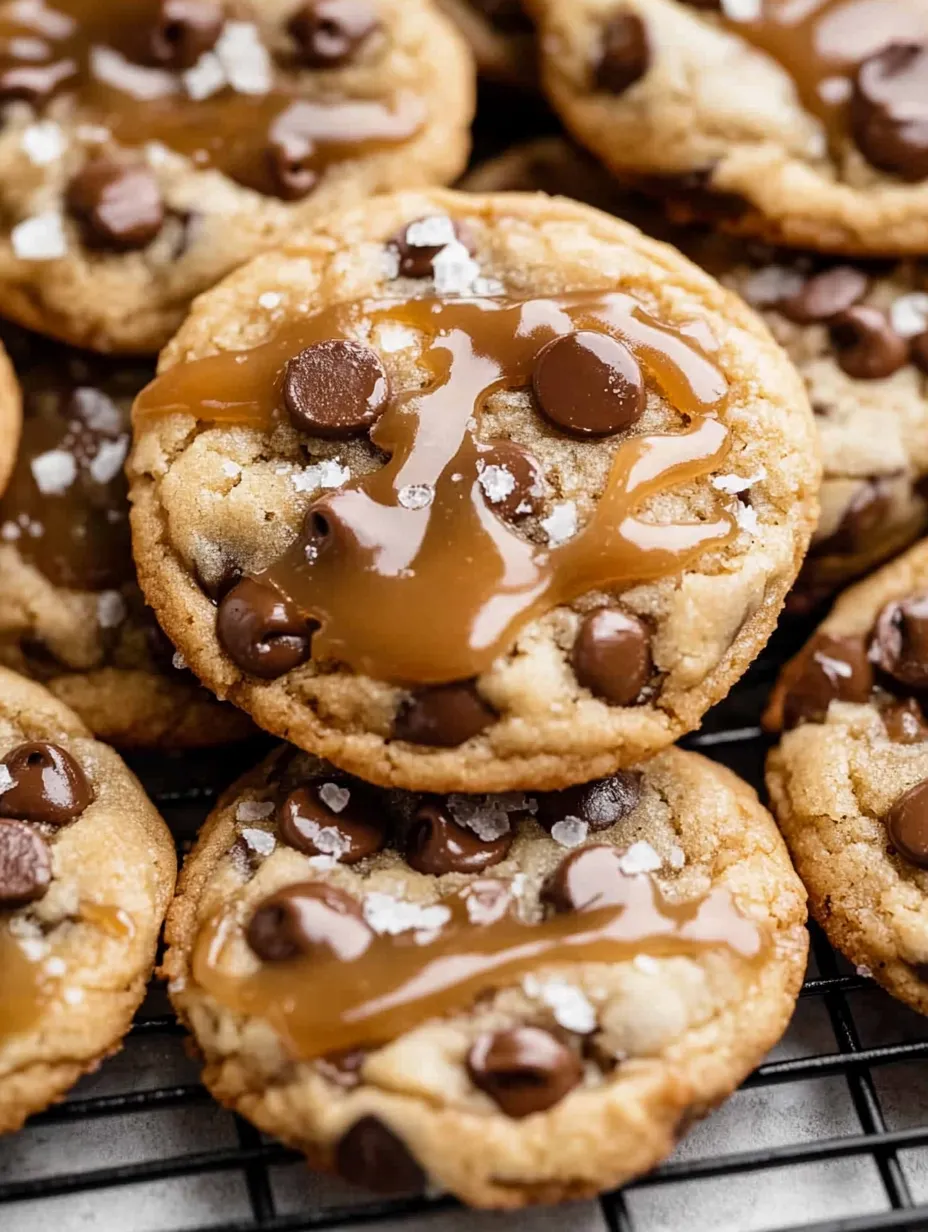 Cookies aux pépites de chocolat et filet de caramel.