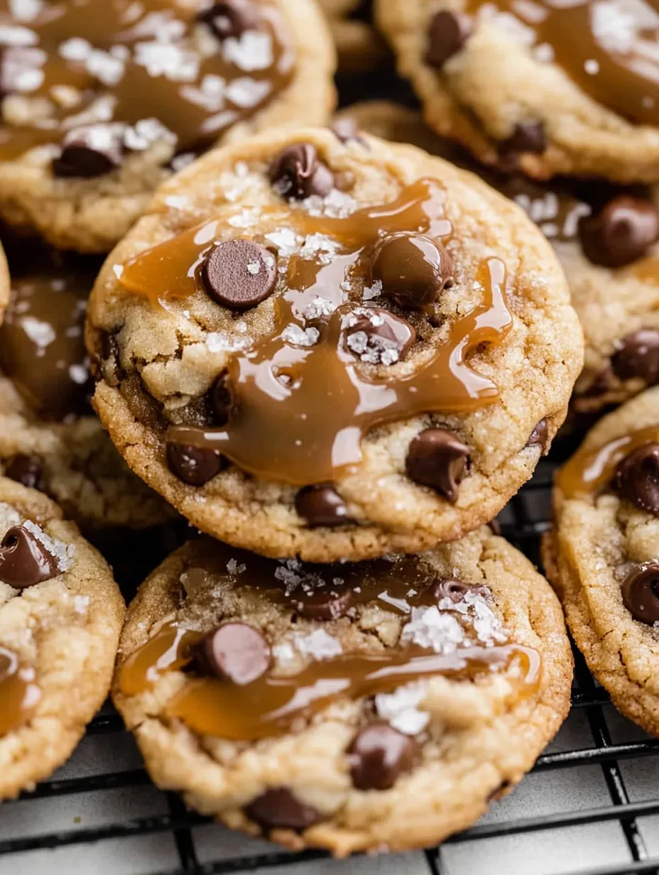 Cookies aux pépites de chocolat et filet de caramel.