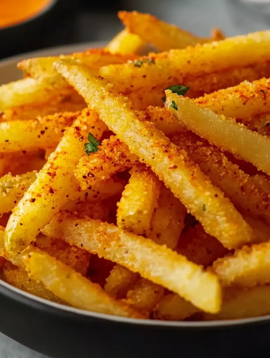Frites dorées saupoudrées de paprika.