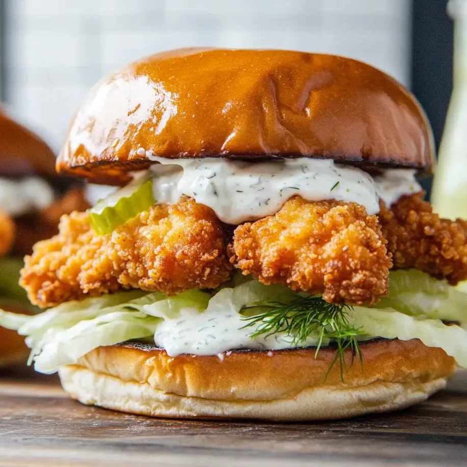 Un sandwich garni de poulet frit et de laitue.
