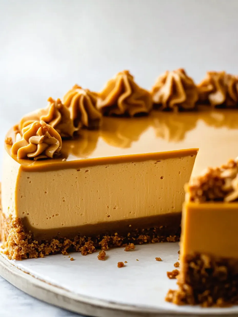 Une part de cheesecake au caramel avec des noix grillées.