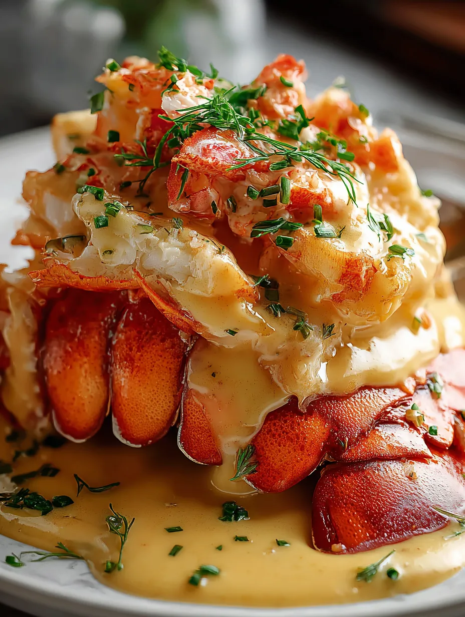 Une assiette de homard nappé de sauce.