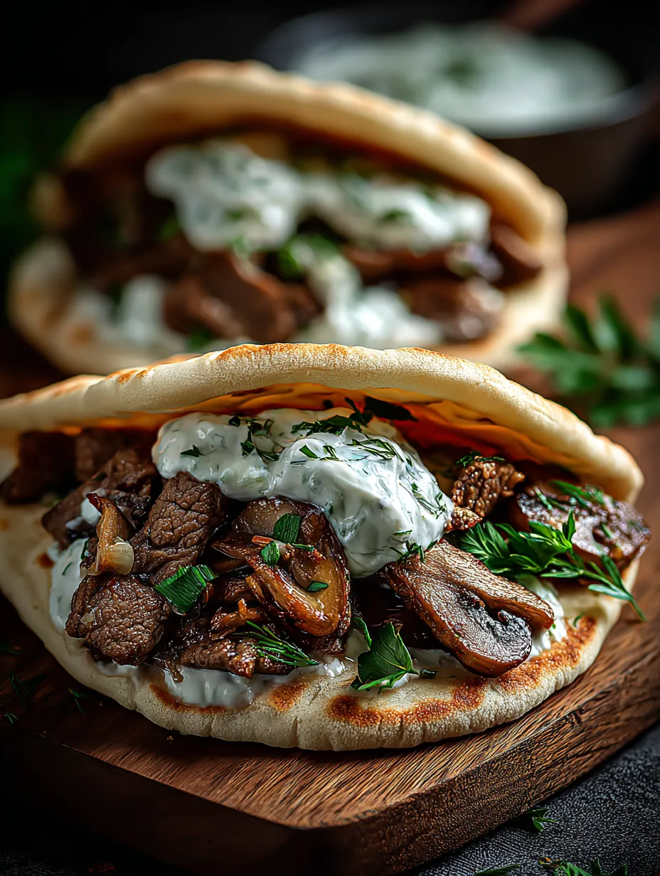 Deux sandwichs avec viande et légumes sur une table en bois.