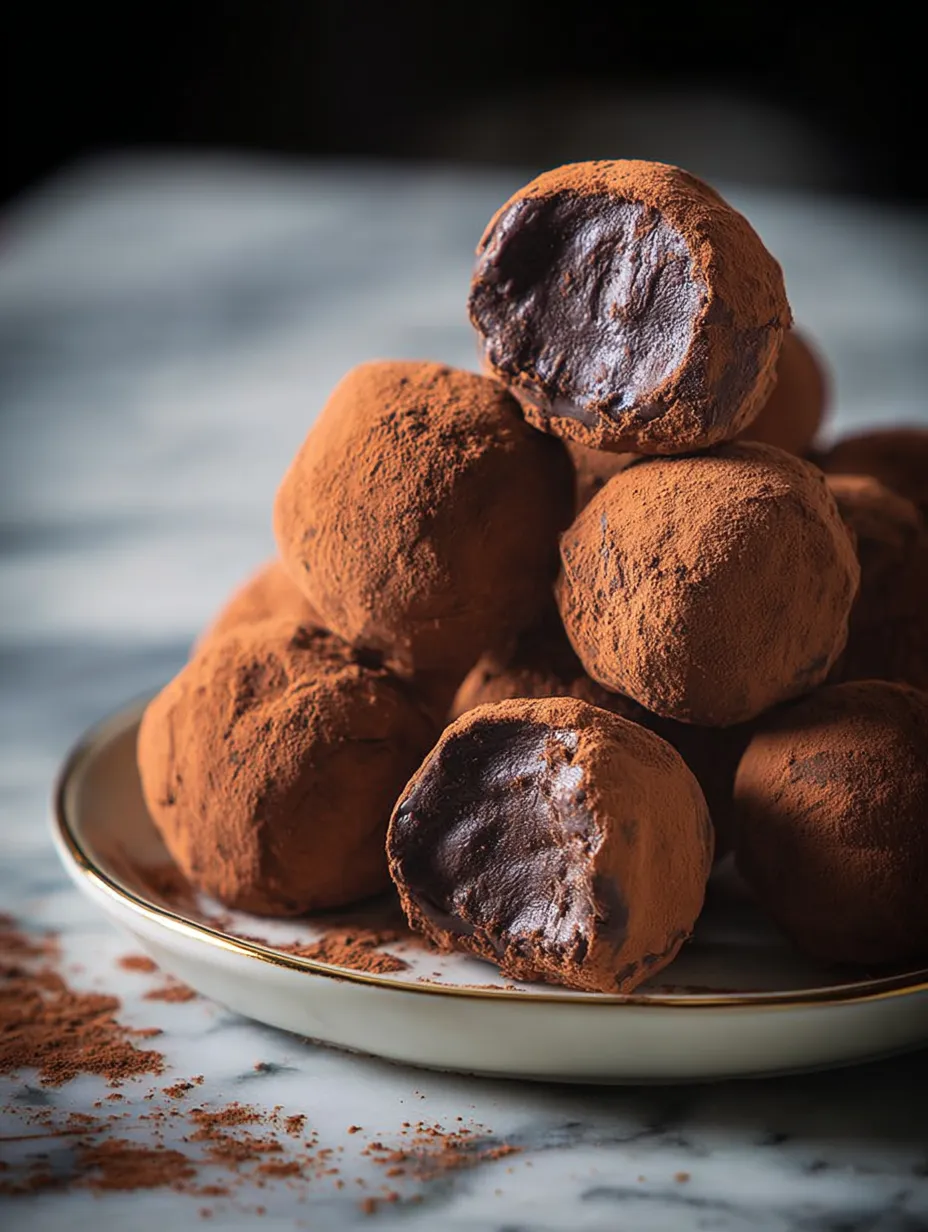Boules de chocolat posées sur une assiette.