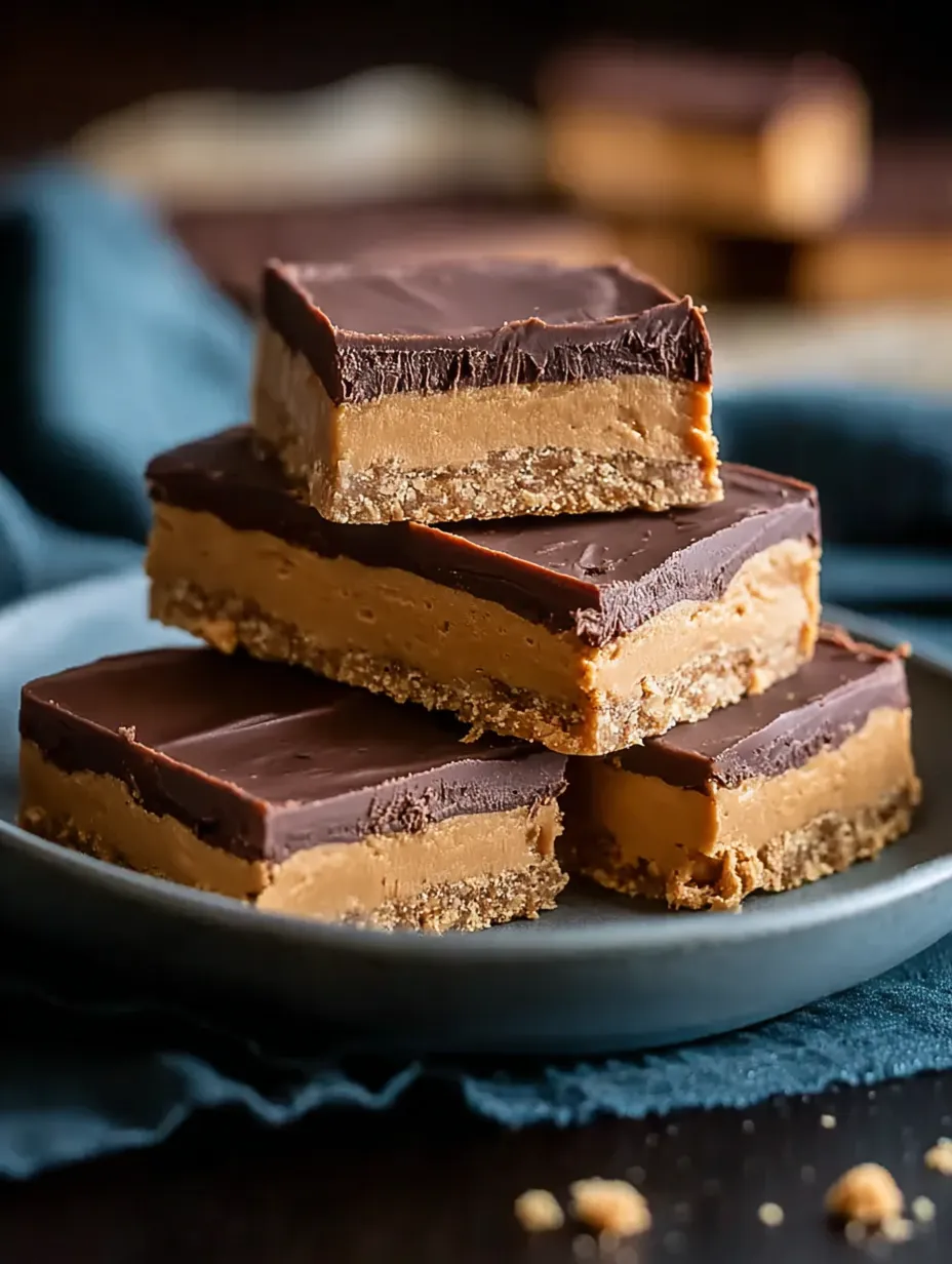 Une assiette de barres chocolat et cacahuète.