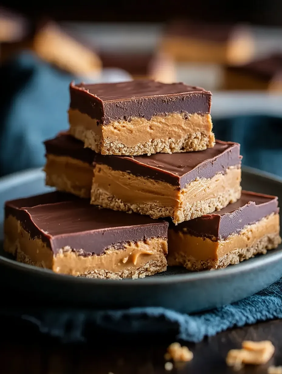Une pile de barres chocolat et cacahuète.