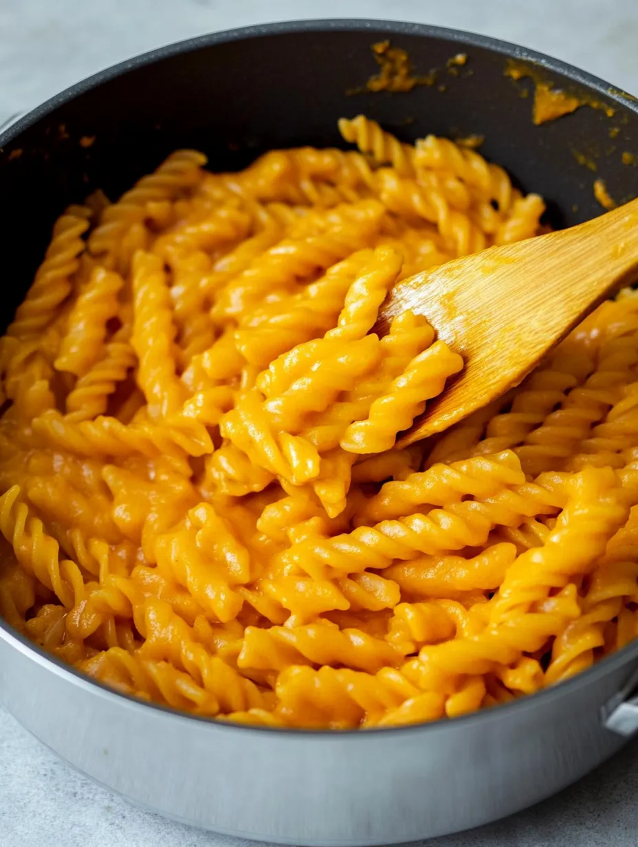 Une cuillère en bois plonge dans une casserole de macaronis au fromage.