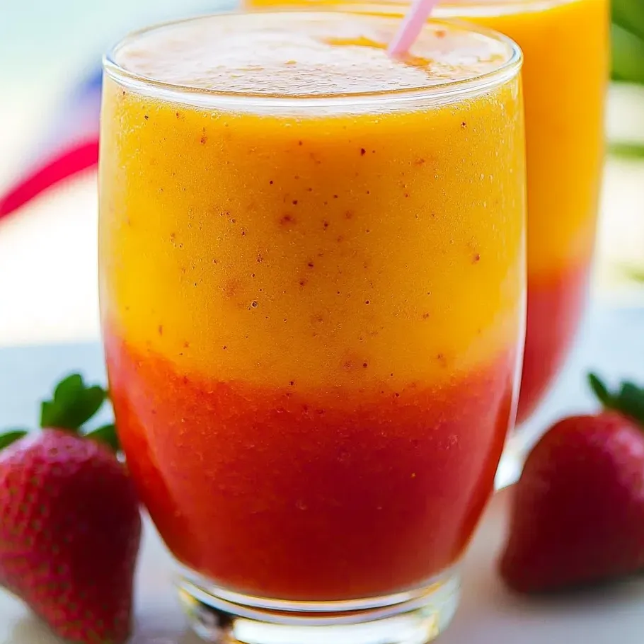 Un verre de jus d’orange avec des fraises.
