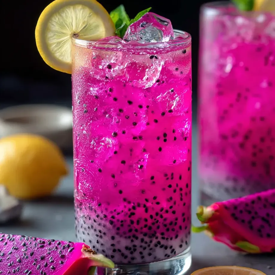 Un verre de boisson rose avec une tranche de citron.