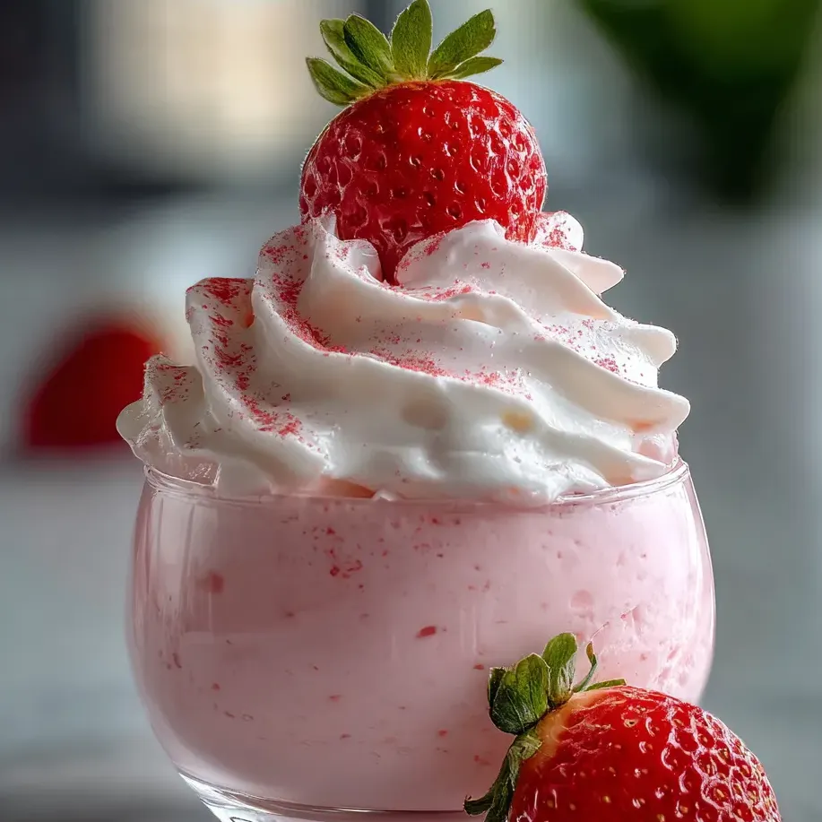 Un verre de crème fouettée à la fraise.