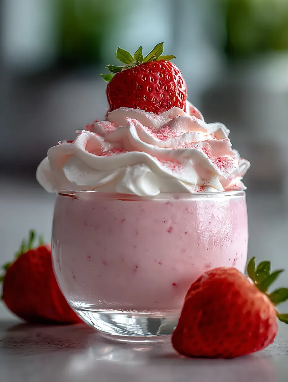 Un verre de crème fouettée à la fraise.