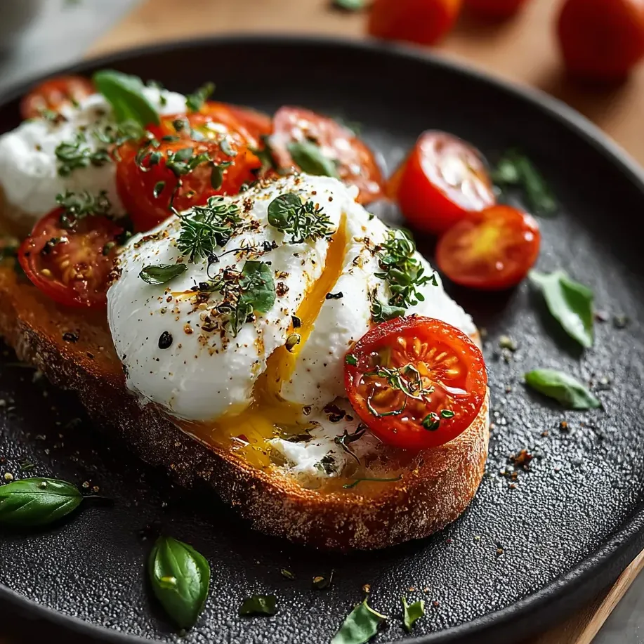 Une assiette garnie de tomates et fromage frais.