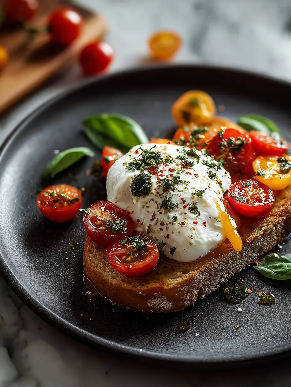 Une assiette avec des tomates et du basilic.