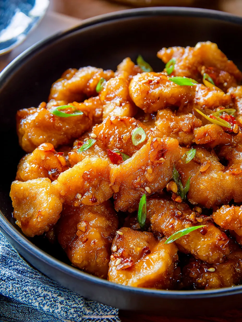 Un bol de poulet nappé de sauce.