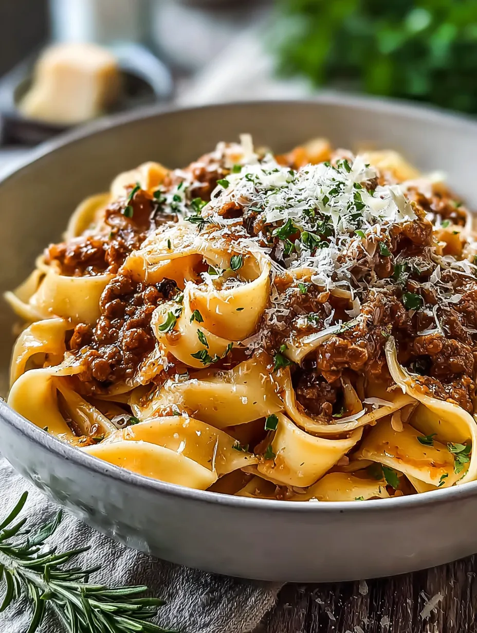 Un bol de pâtes avec sauce viande et fromage.