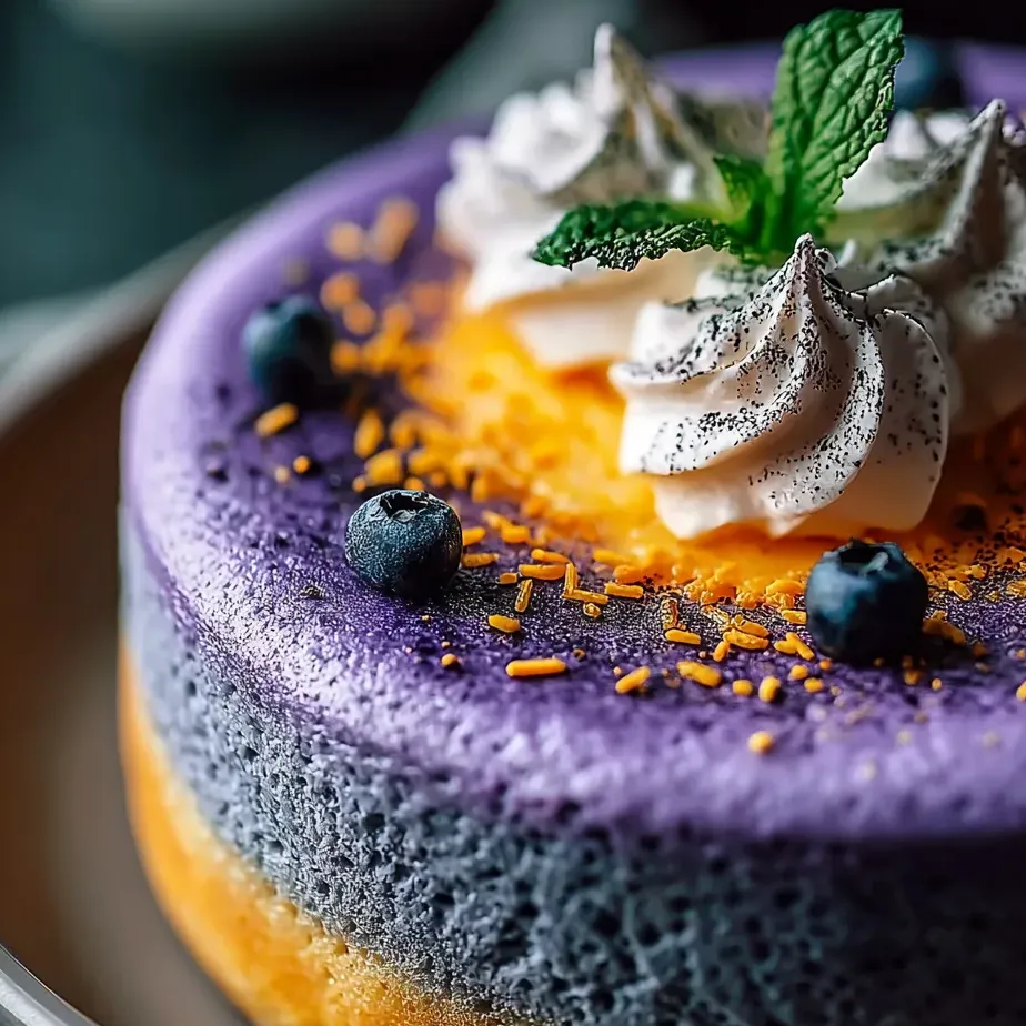Une part de gâteau aux myrtilles avec chantilly.