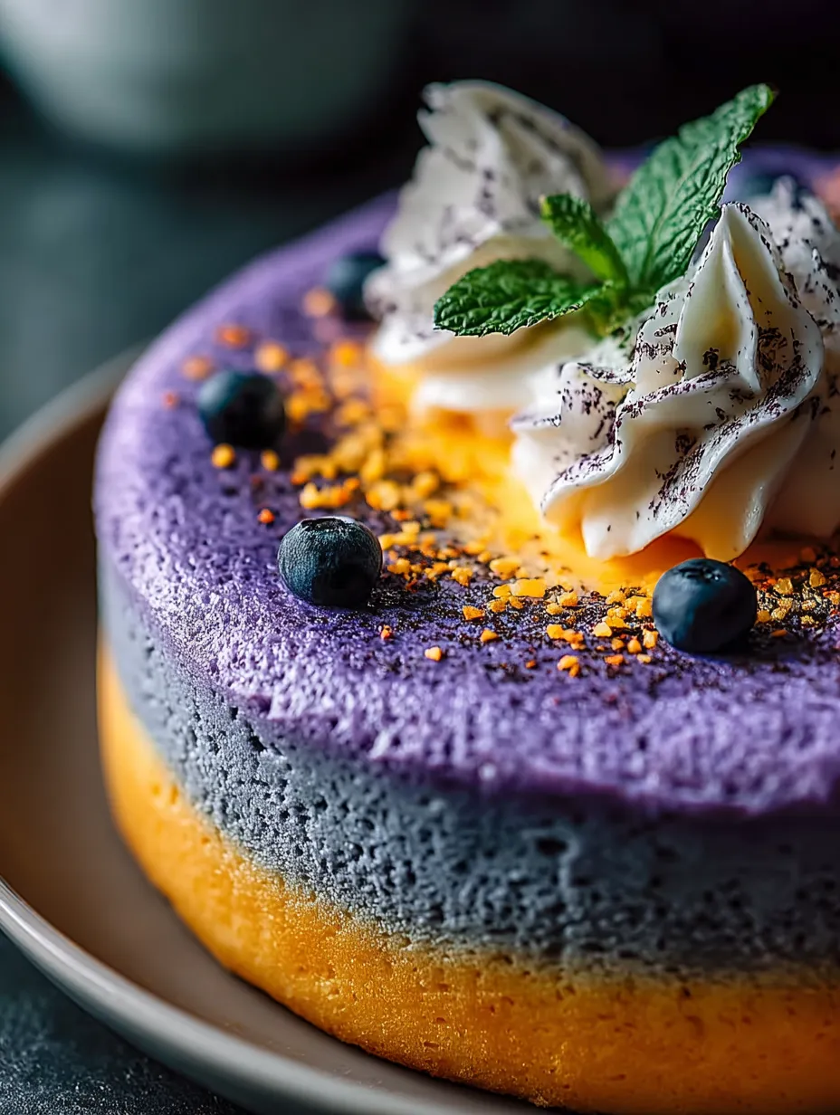 Une part de gâteau avec des myrtilles et de la chantilly.