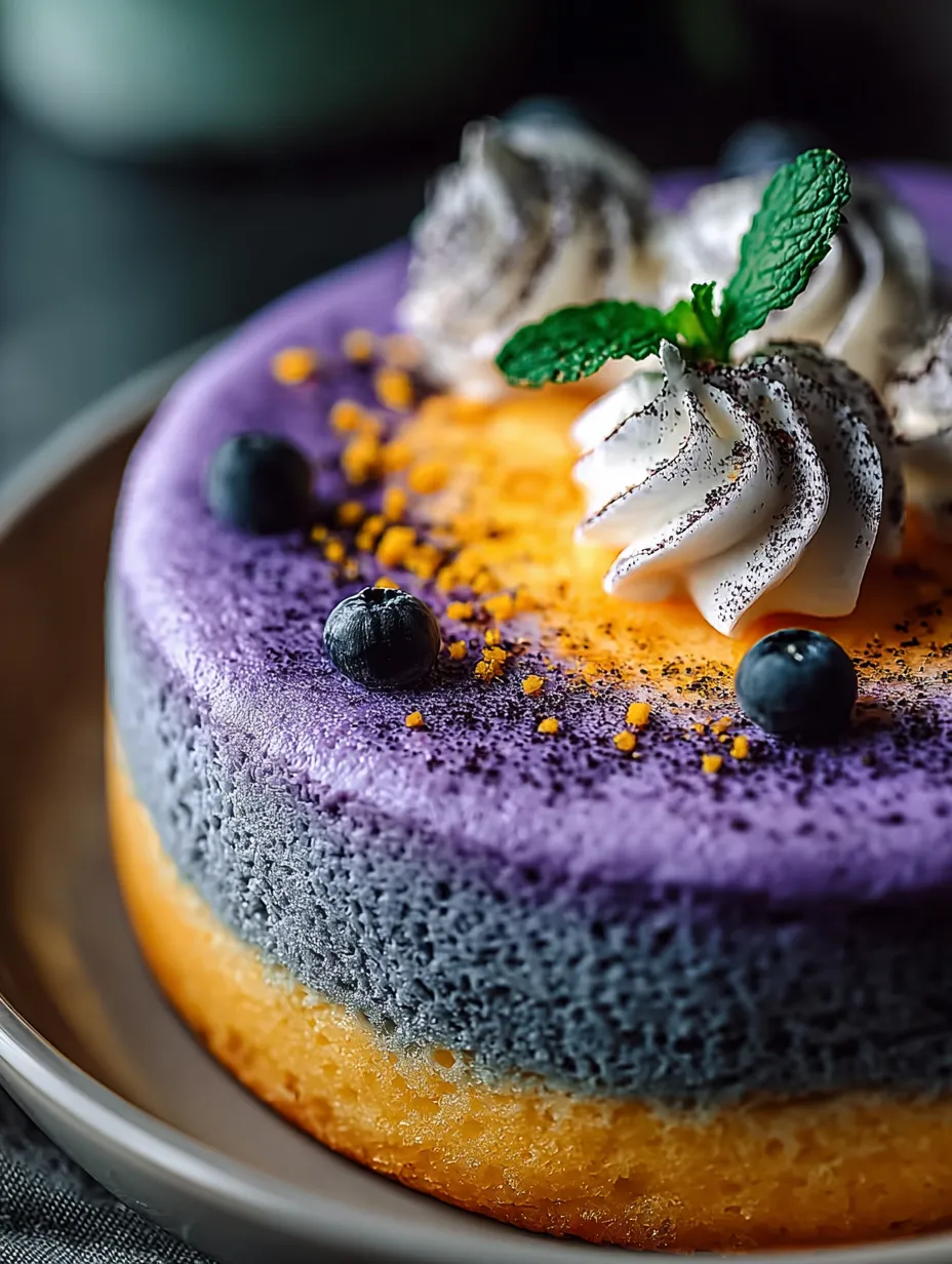Une part de gâteau avec des myrtilles et de la chantilly.