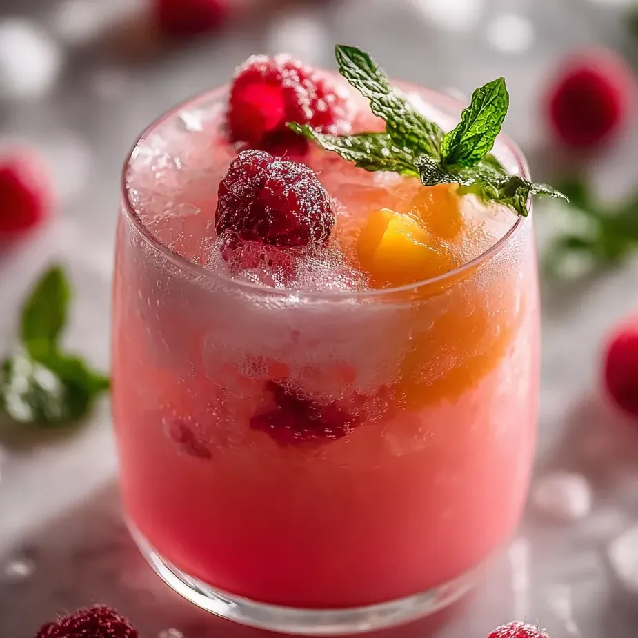Un verre rose avec une feuille de menthe sur le dessus.