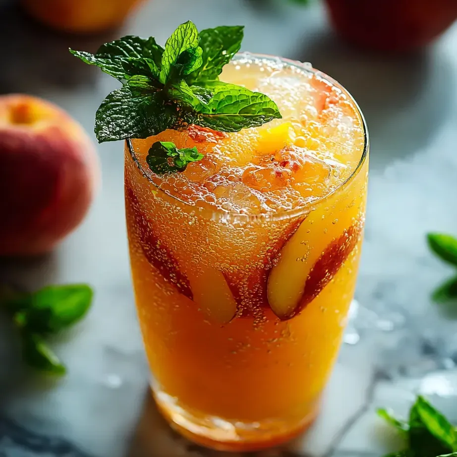 Un verre de jus orange avec une feuille de menthe.