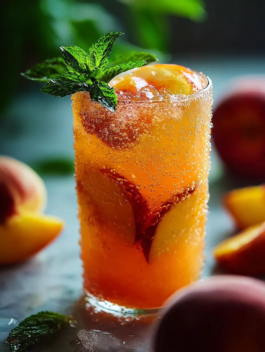 Un verre de jus orange avec une branche de menthe.