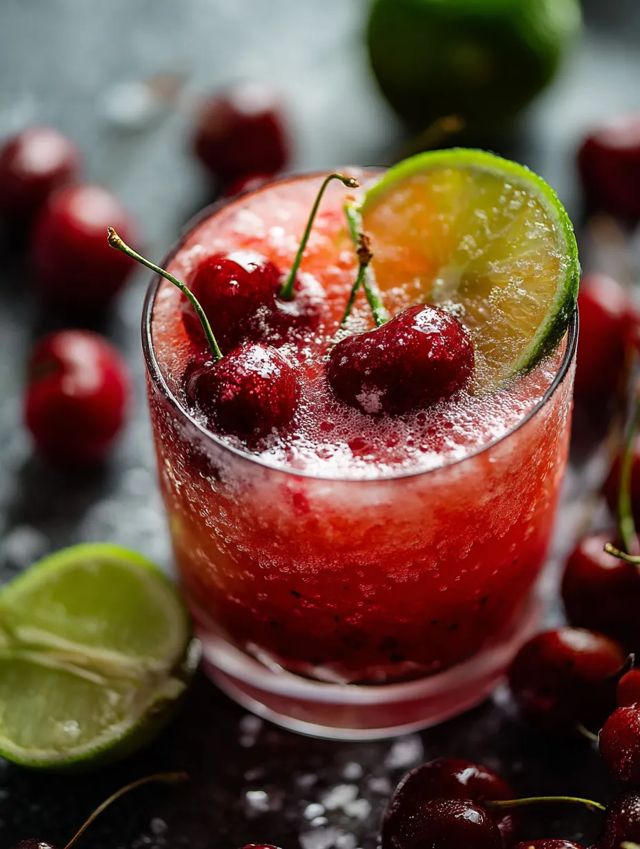 Un verre de jus rouge avec une tranche de citron vert dedans.