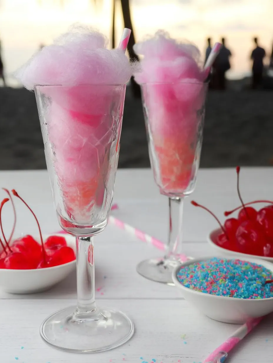 Deux verres de barbe à papa rose.
