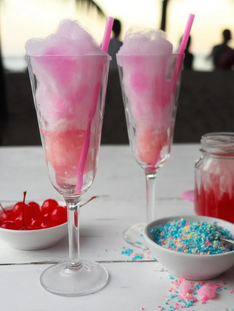 Deux verres de barbe à papa rose.