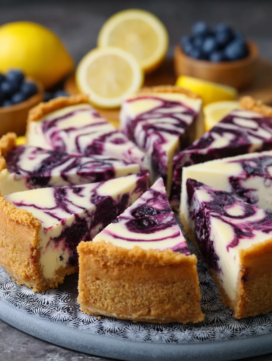 Une part de cheesecake à la myrtille sur une assiette.